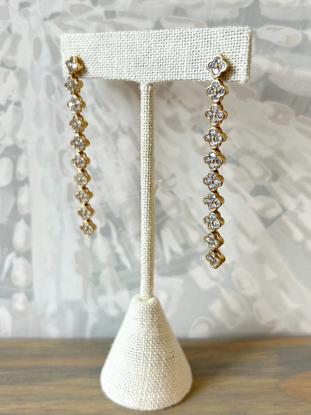 Gold Floral Drop Earrings with White CZ - Gently Pre-Loved Excellent - MSRP $130